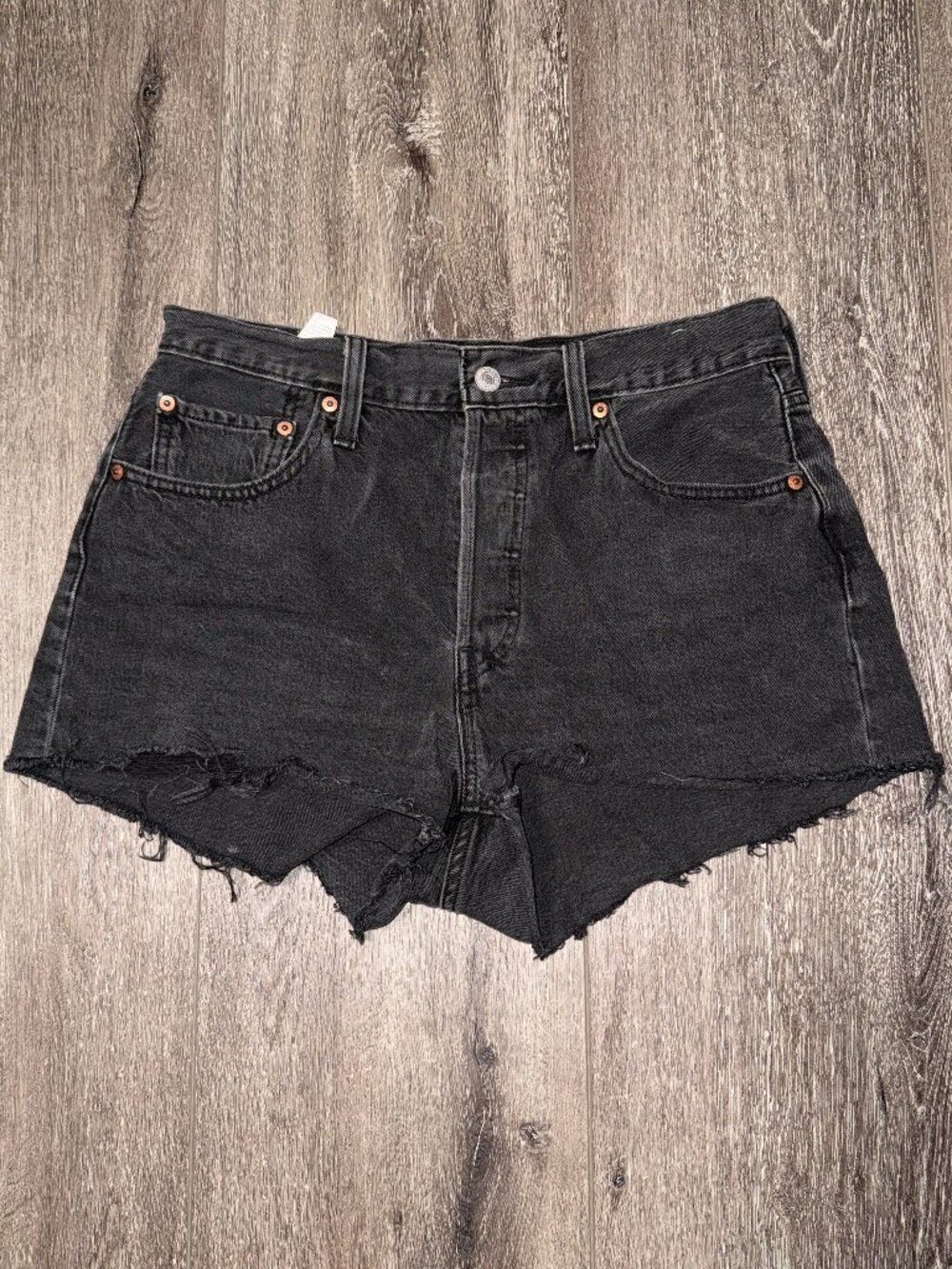 Levis 501 Shorts Womens W29 Black Frayed Hem Distressed Denim Classic